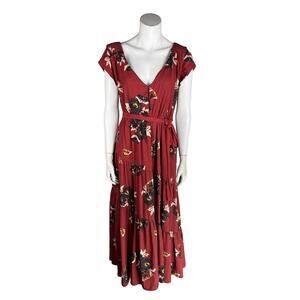 Free People Maxi Dress Women's 6 All I Got Burgundy Floral Boho Festival